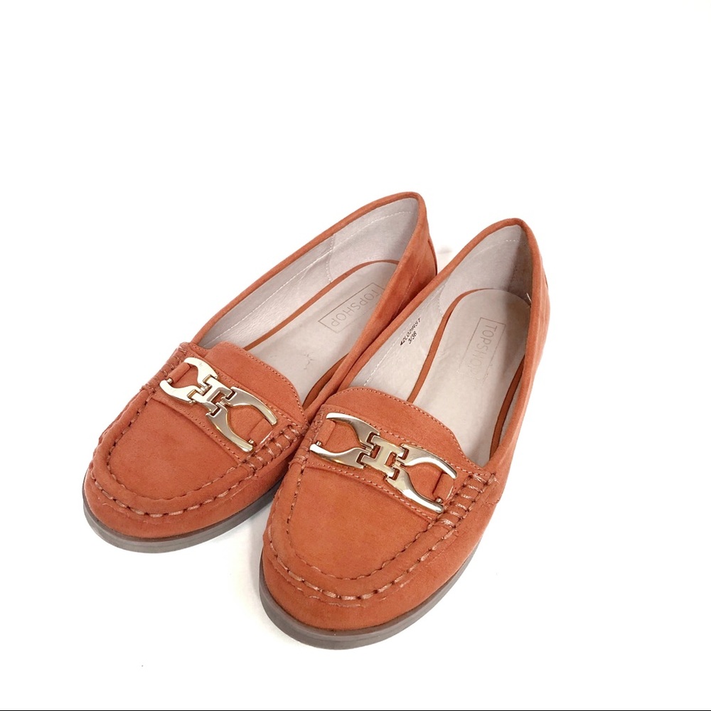 Topshop Coral and Gold Latte Loafers